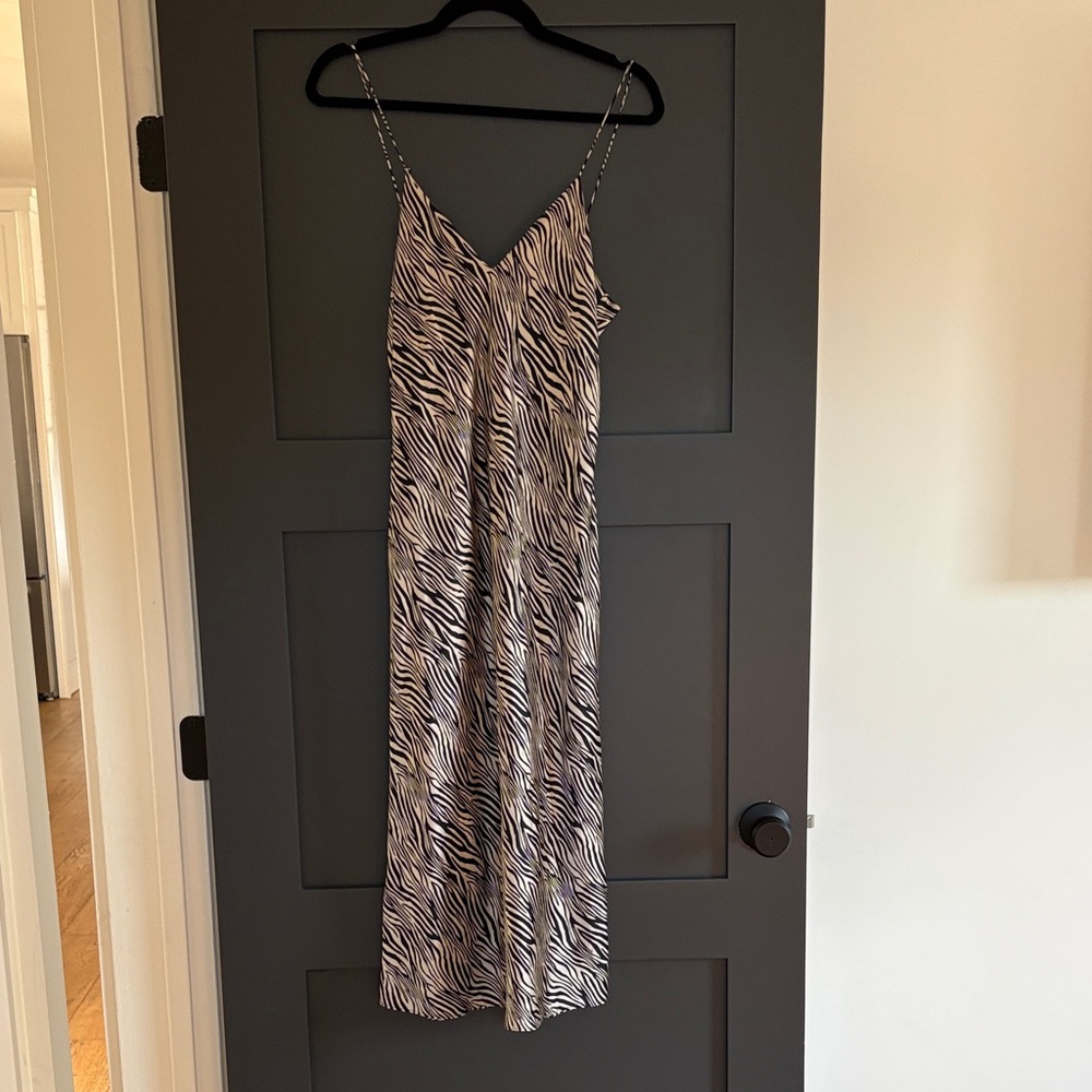 Cami NYC The Raven Zebra Print Silk Midi Dress Size MEDIUM - Picture 2 of 4